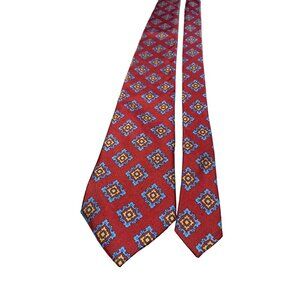 Burberrys of London 100 Silk Mens Tie Red Blue Geometric Pattern Made in USA